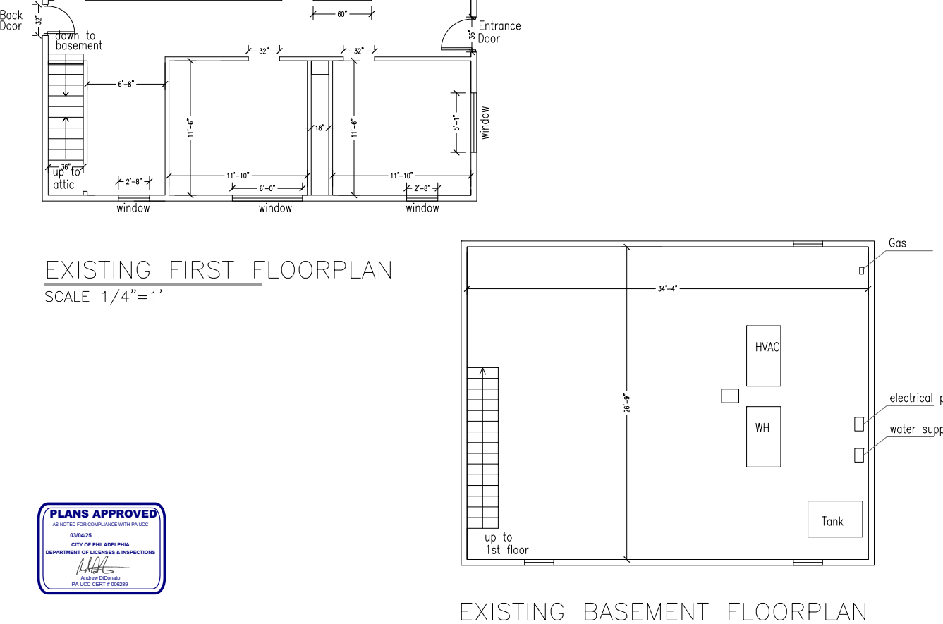 Existing first floor and basement floor plan documentation