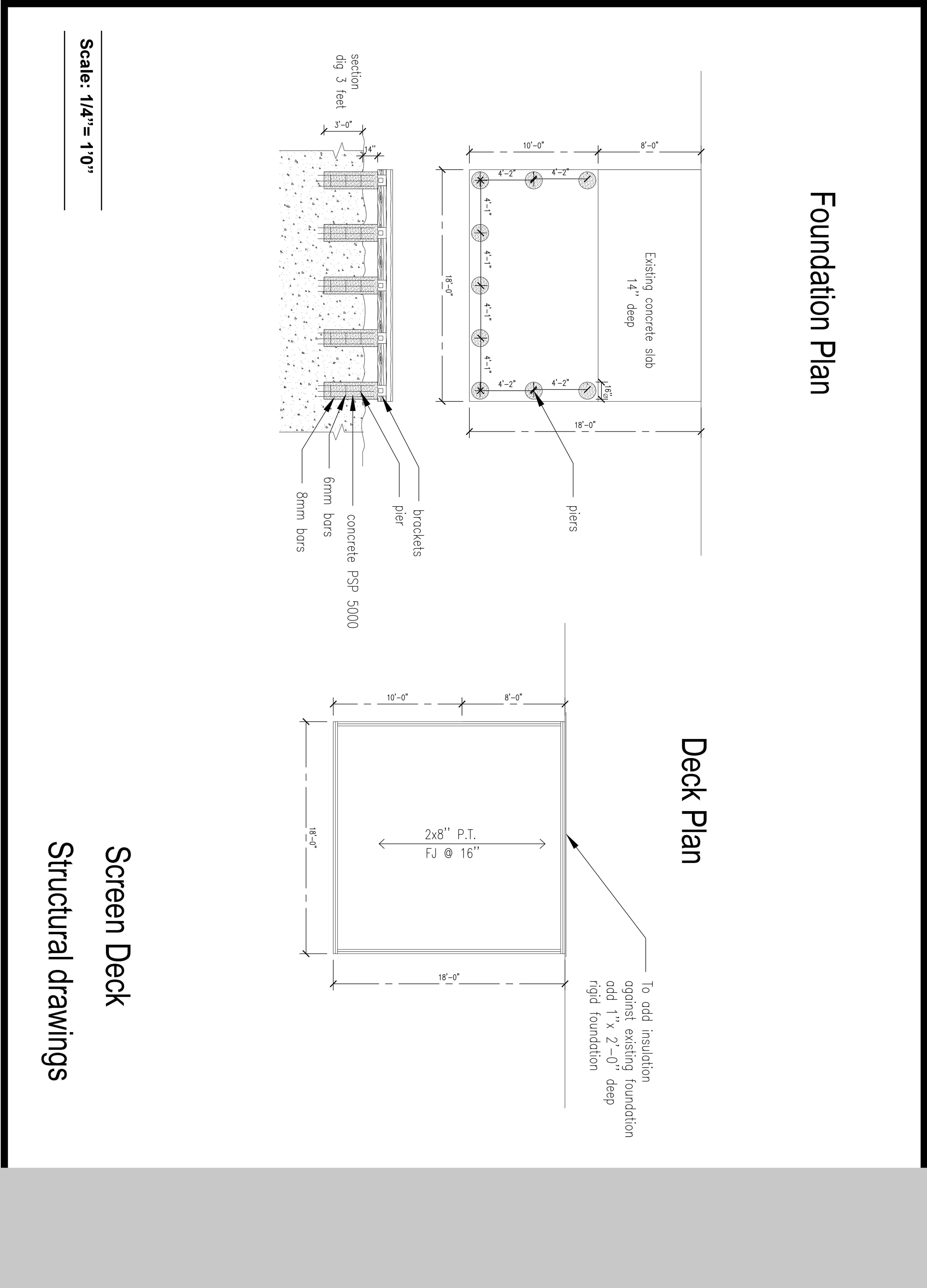 Screen deck foundation and structural framing drawings